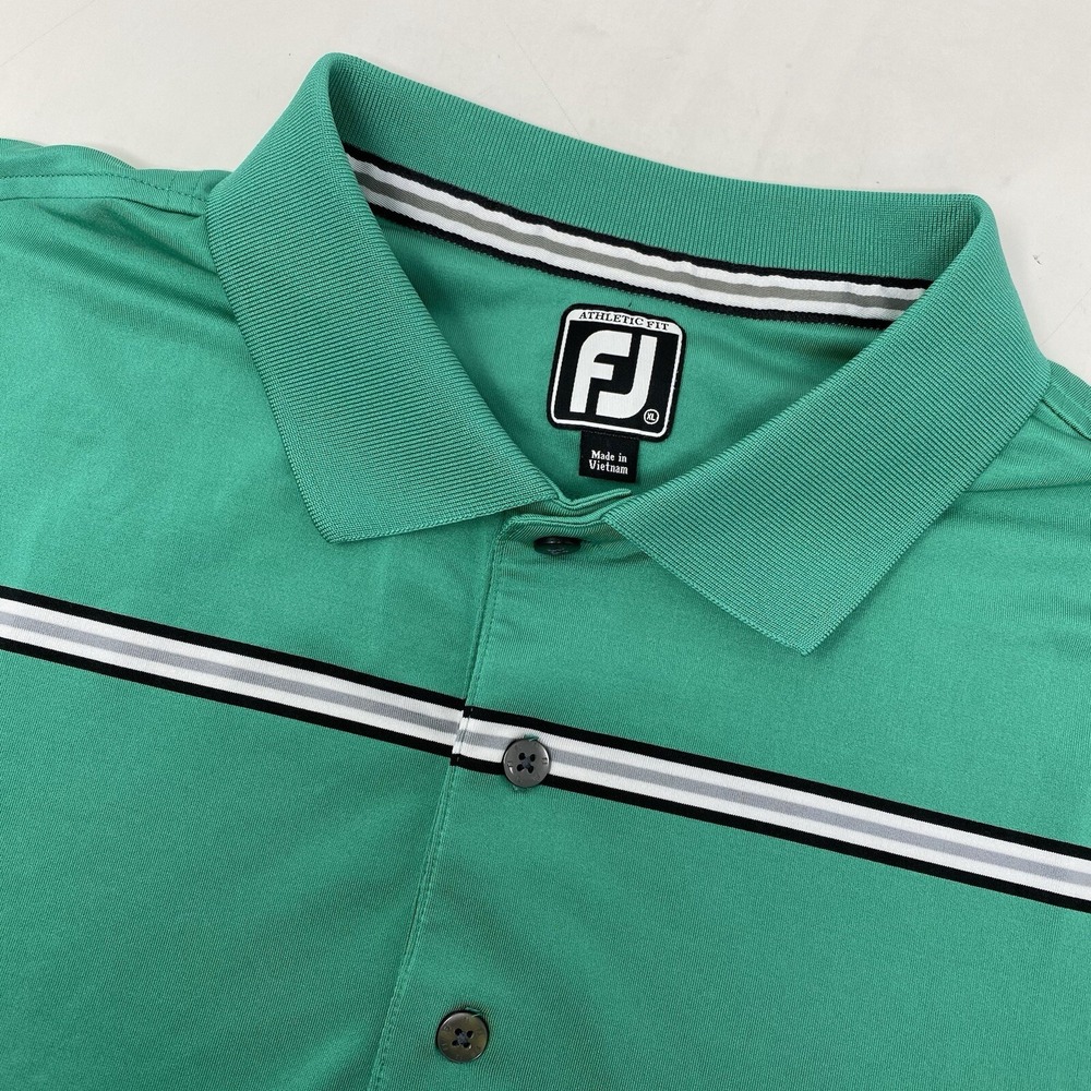 FootJoy Golf Polo Mens XL Green Athletic Fit Striped Performance Short Sleeve